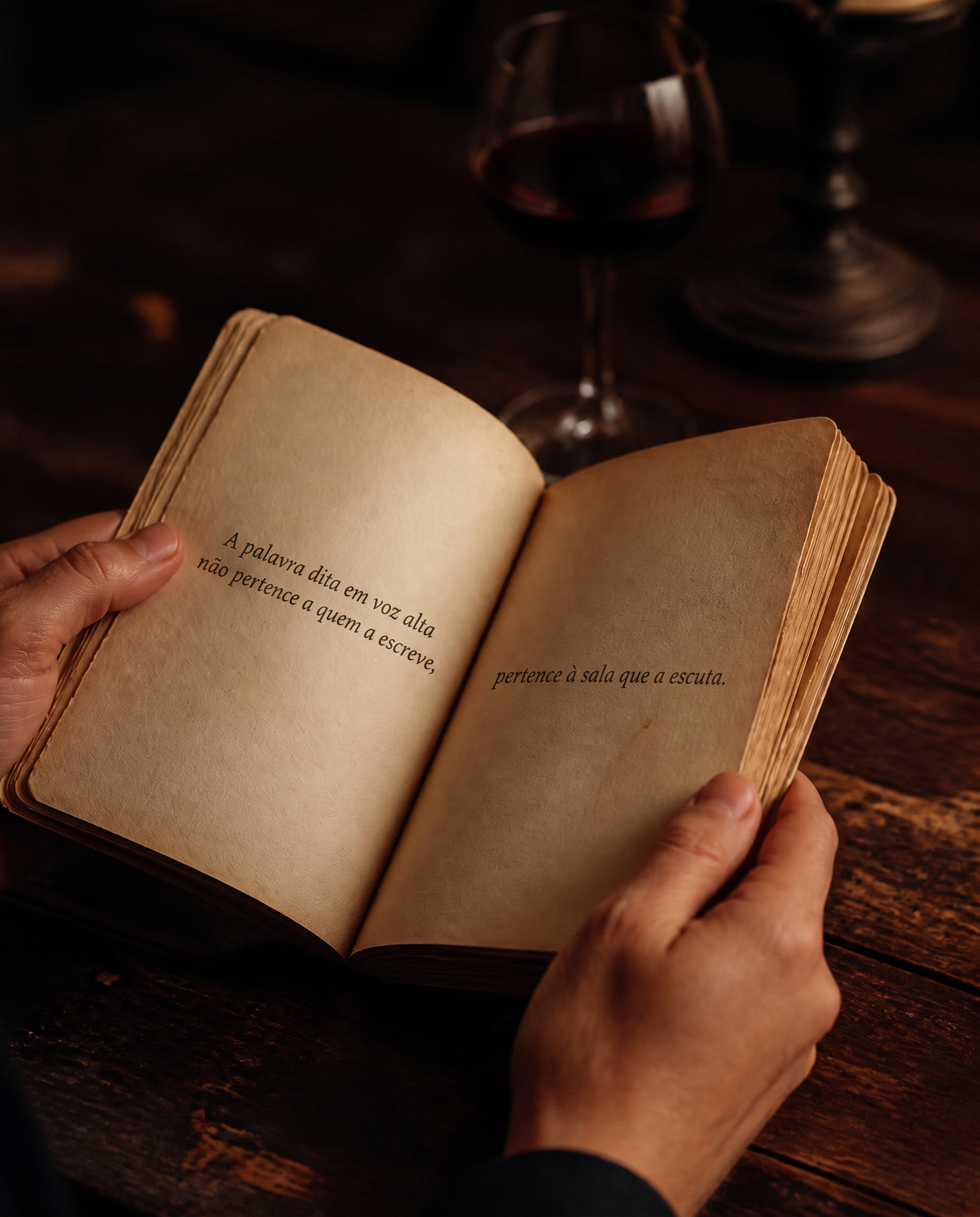 Hands holding an open book of poetry